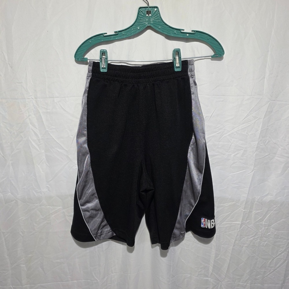 NBA Boys Basketball Shorts Black Silver Mesh Athletic Size S Small